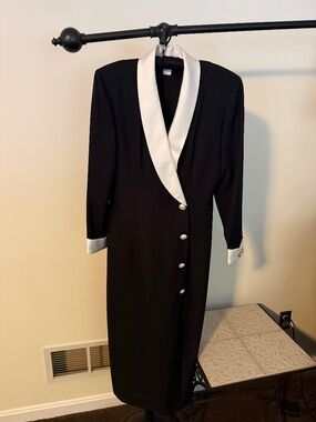 VTG 80s J.R. Nites by Caliendo Black White Tuxedo Dress
